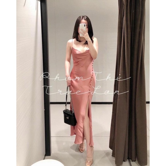 Zara Neutral Barbie Pink Lingerie Style Long Dress Medium BNWT - Picture 10 of 16